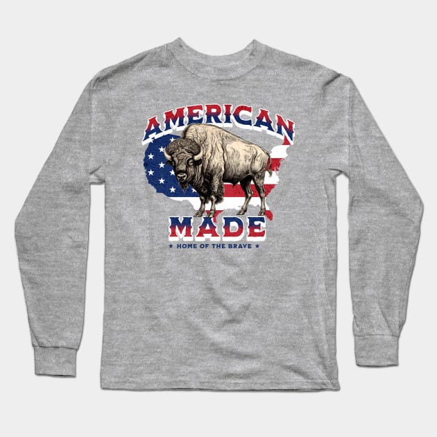 American Made - North American Bison Long Sleeve T-Shirt by Featherlady Studio